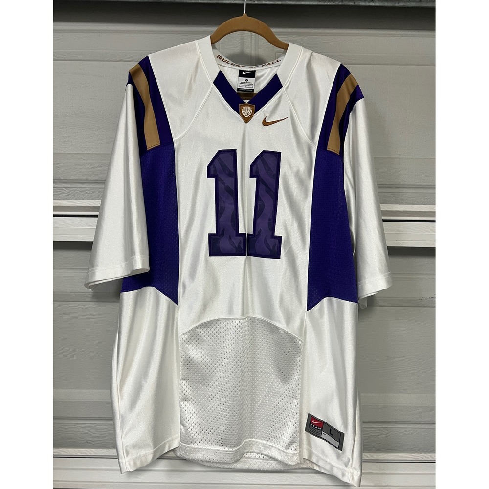 LSU Tigers Nike Team Football Jersey White Purple Gold Number 11 Mens Large